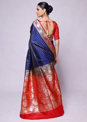 Blue Banarasi Silk Saree With Blouse Piece