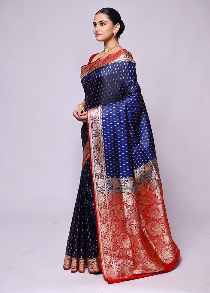 Blue Banarasi Silk Saree With Blouse Piece