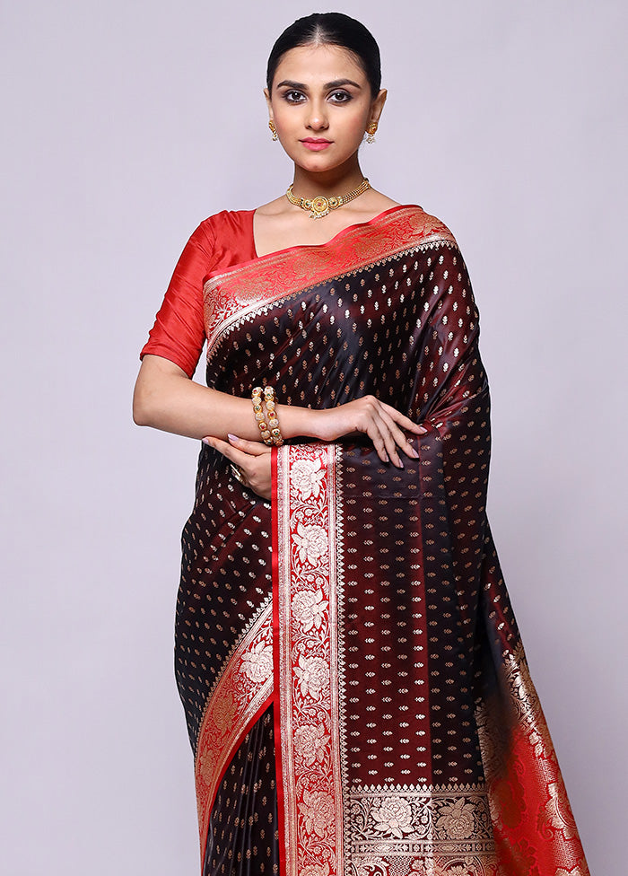 Maroon Banarasi Silk Saree With Blouse Piece