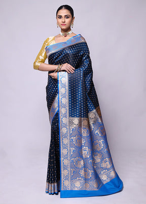 Blue Banarasi Silk Saree With Blouse Piece