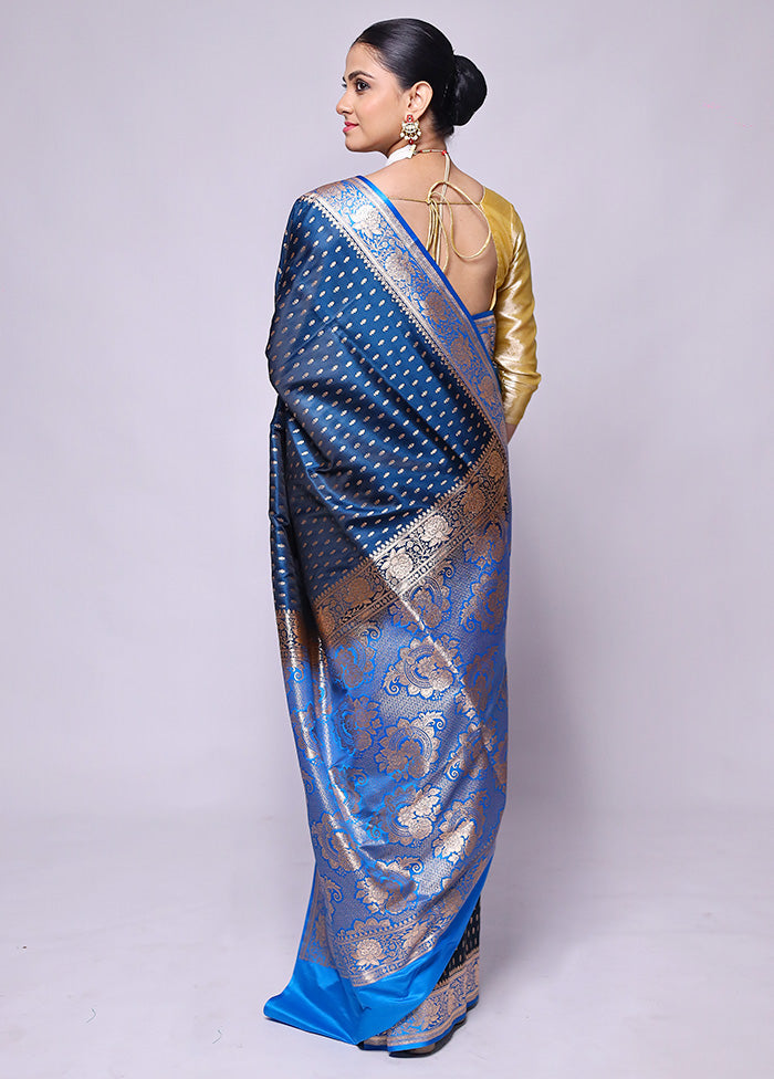 Blue Banarasi Silk Saree With Blouse Piece