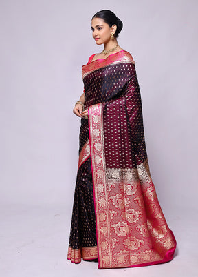 Wine Banarasi Silk Saree With Blouse Piece