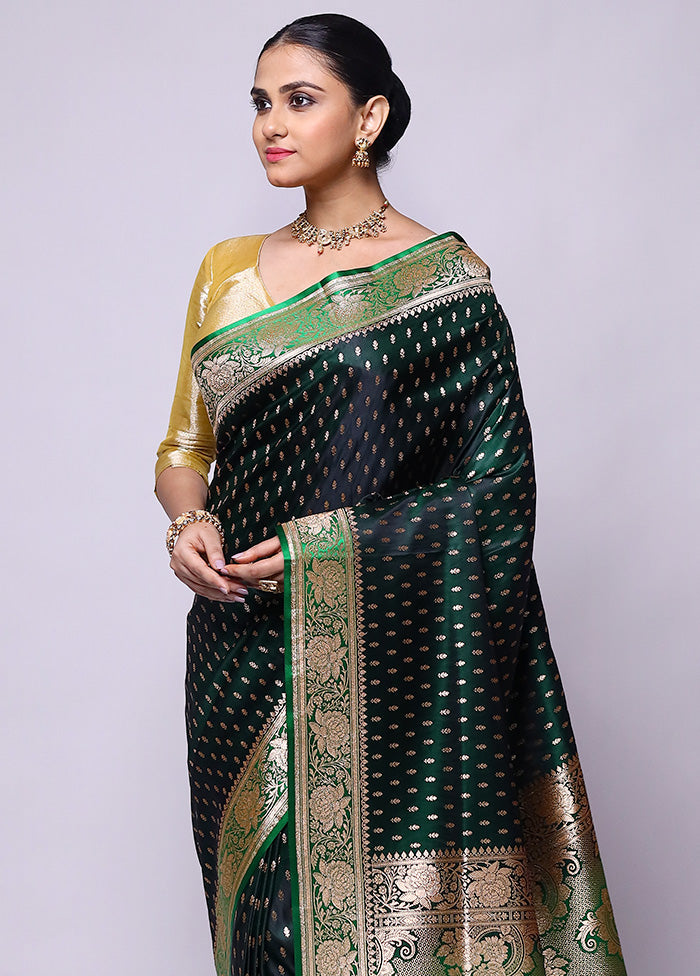 Green Banarasi Silk Saree With Blouse Piece