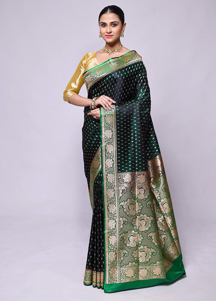 Green Banarasi Silk Saree With Blouse Piece