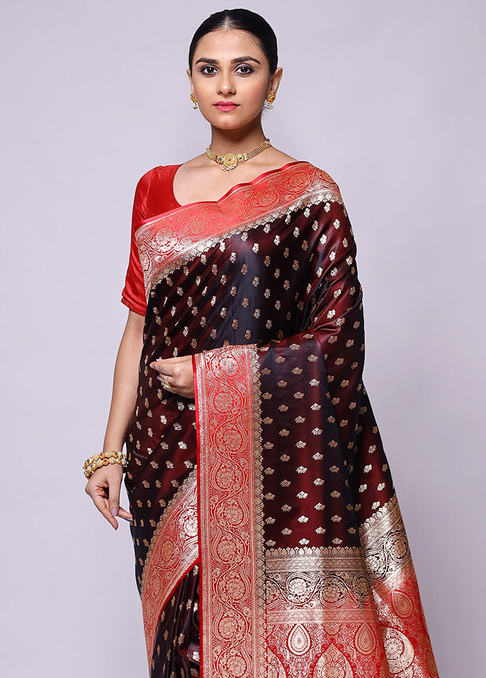 Maroon Banarasi Silk Saree With Blouse Piece