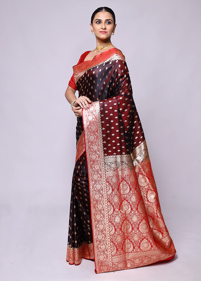 Maroon Banarasi Silk Saree With Blouse Piece