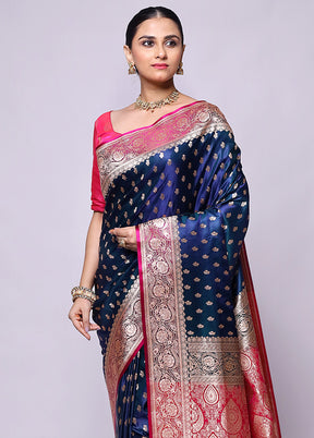 Blue Banarasi Silk Saree With Blouse Piece