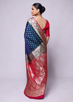 Blue Banarasi Silk Saree With Blouse Piece