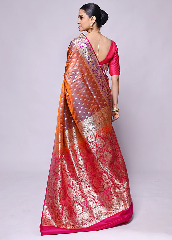 Rust Banarasi Silk Saree With Blouse Piece