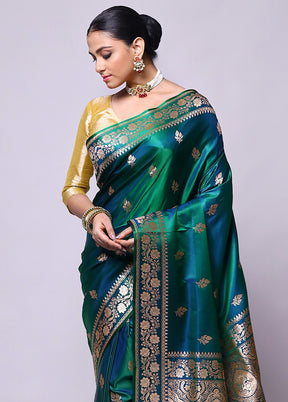 Green Banarasi Silk Saree With Blouse Piece