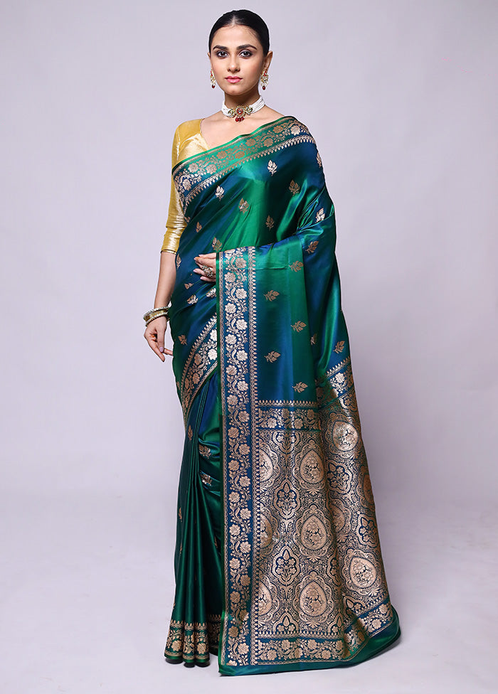 Green Banarasi Silk Saree With Blouse Piece