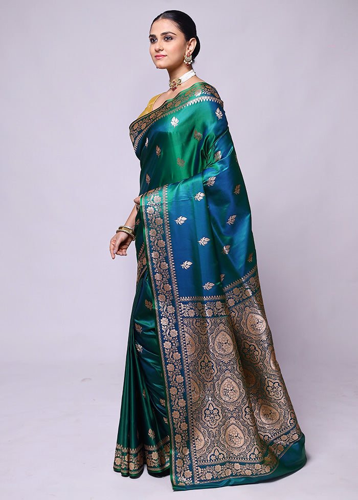 Green Banarasi Silk Saree With Blouse Piece