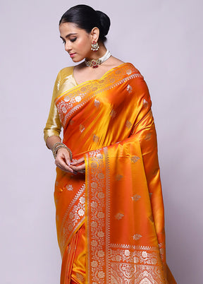 Yellow Banarasi Silk Saree With Blouse Piece