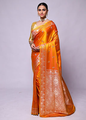 Yellow Banarasi Silk Saree With Blouse Piece