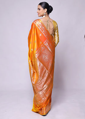 Yellow Banarasi Silk Saree With Blouse Piece