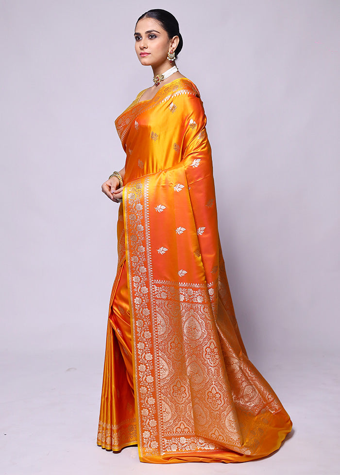 Yellow Banarasi Silk Saree With Blouse Piece