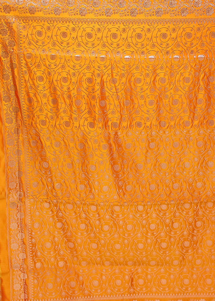 Yellow Banarasi Silk Saree With Blouse Piece