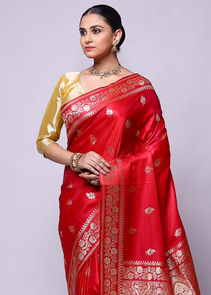 Pink Banarasi Silk Saree With Blouse Piece