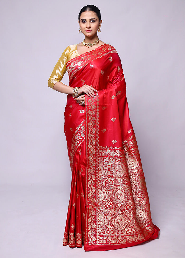 Pink Banarasi Silk Saree With Blouse Piece