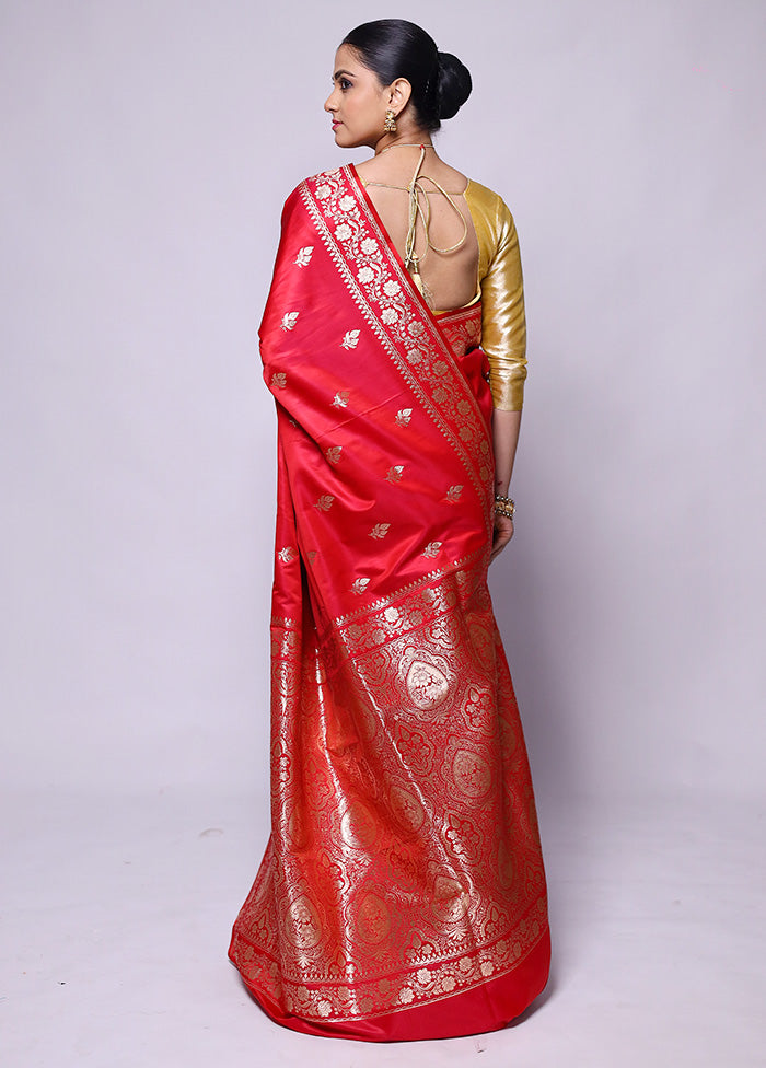 Pink Banarasi Silk Saree With Blouse Piece