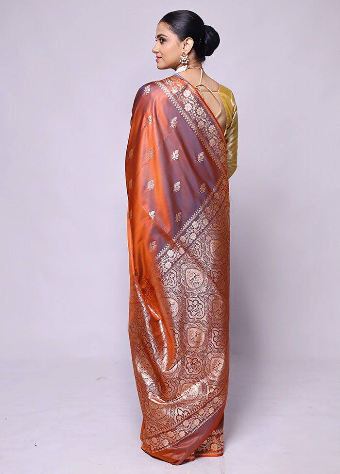 Rust Banarasi Silk Saree With Blouse Piece