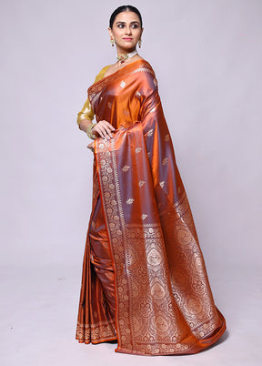 Rust Banarasi Silk Saree With Blouse Piece