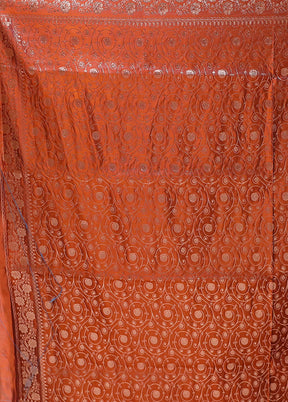 Rust Banarasi Silk Saree With Blouse Piece