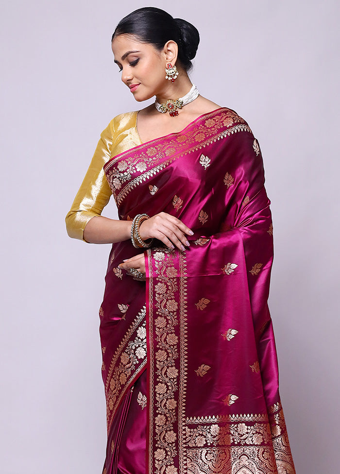 Purple Banarasi Silk Saree With Blouse Piece