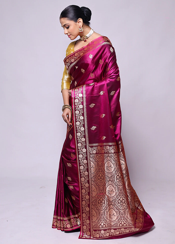 Purple Banarasi Silk Saree With Blouse Piece