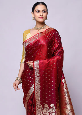 Maroon Banarasi Silk Saree With Blouse Piece