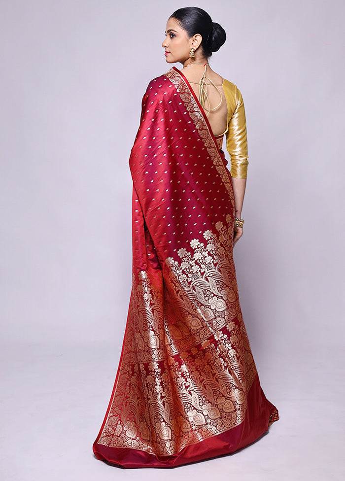 Maroon Banarasi Silk Saree With Blouse Piece