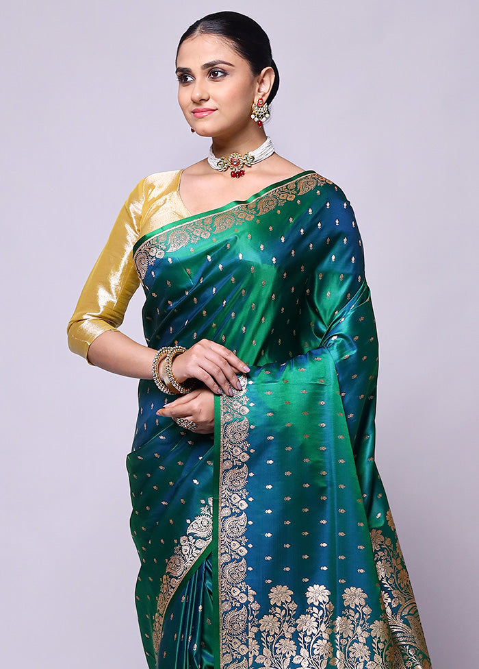 Green Banarasi Silk Saree With Blouse Piece