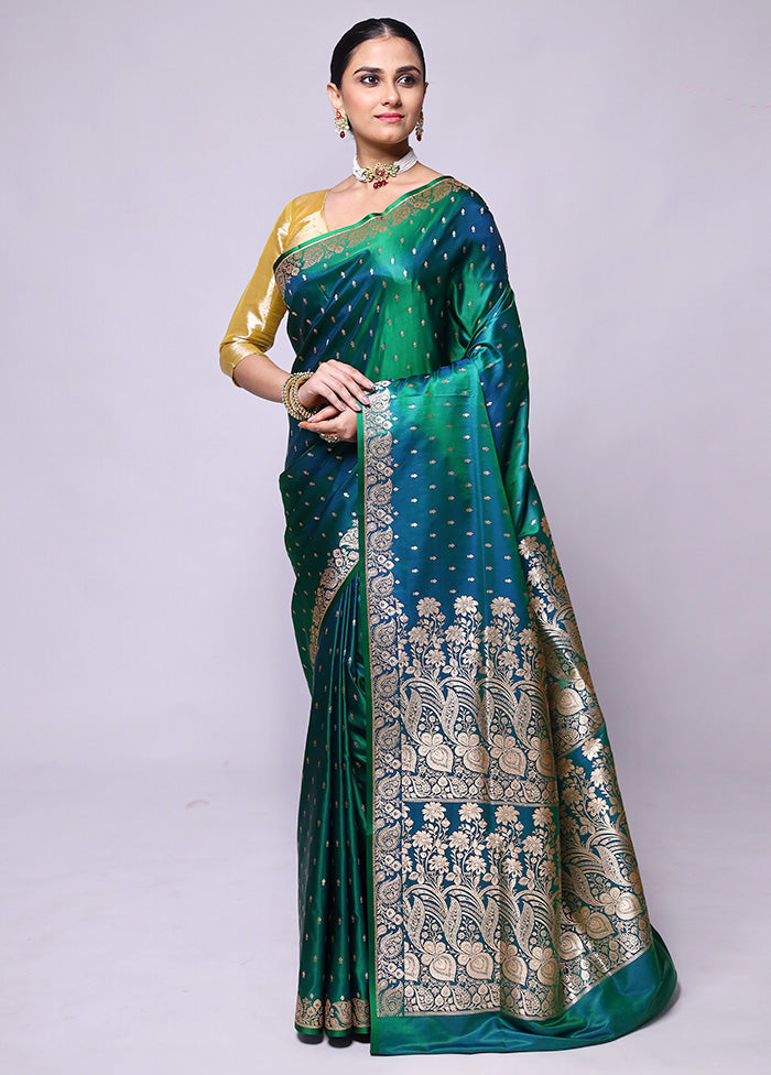 Green Banarasi Silk Saree With Blouse Piece