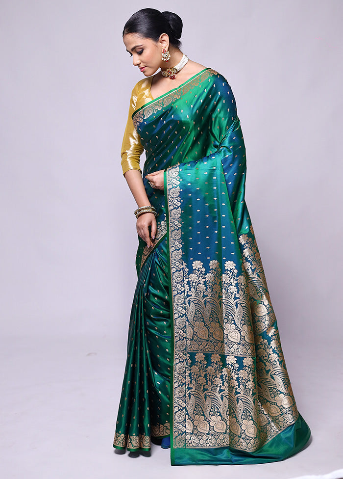 Green Banarasi Silk Saree With Blouse Piece