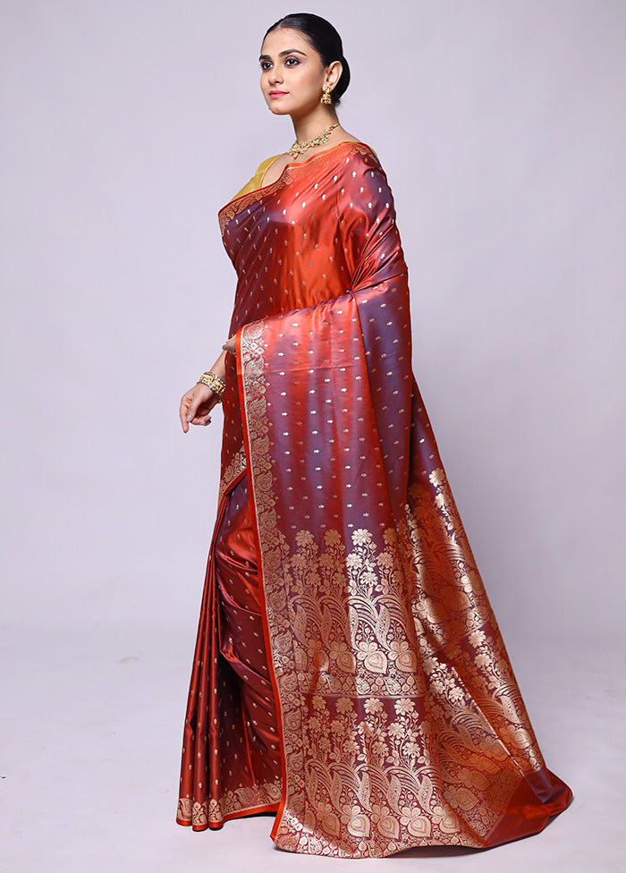 Maroon Banarasi Silk Saree With Blouse Piece