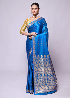 Blue Banarasi Silk Saree With Blouse Piece