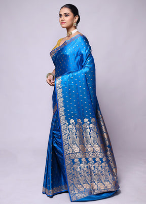 Blue Banarasi Silk Saree With Blouse Piece