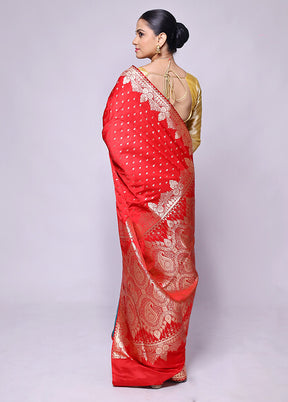 Red Banarasi Silk Saree With Blouse Piece