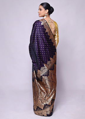 Purple Banarasi Silk Saree With Blouse Piece