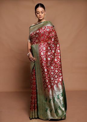 Red Banarasi Silk Saree With Blouse Piece