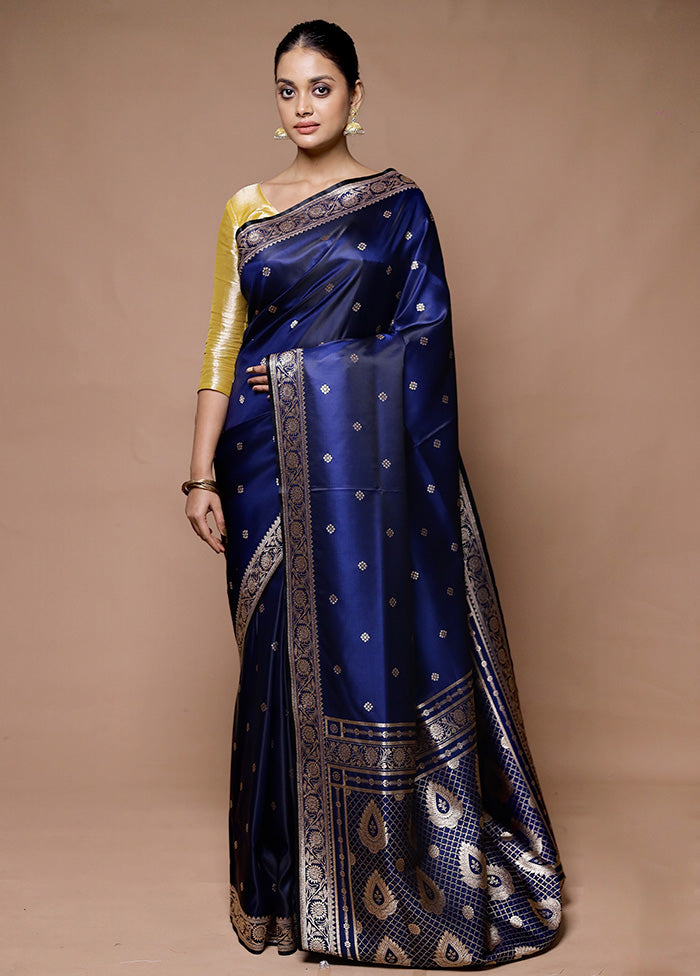 Blue Banarasi Silk Saree With Blouse Piece