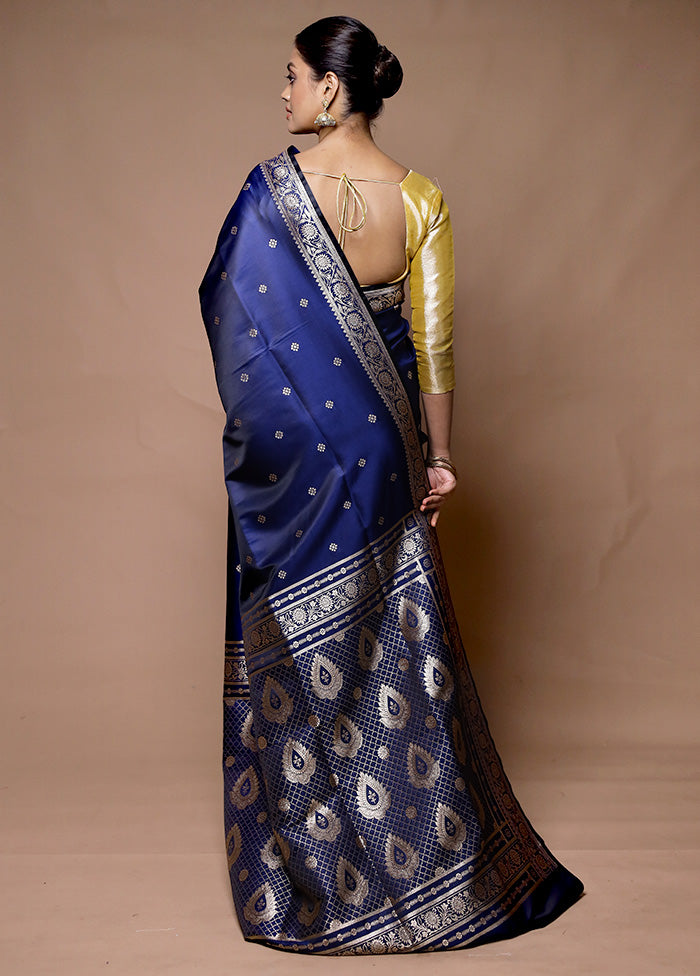 Blue Banarasi Silk Saree With Blouse Piece