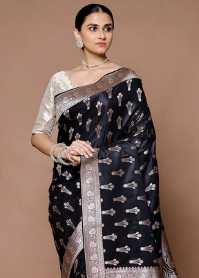 Black Katan Silk Saree With Blouse Piece