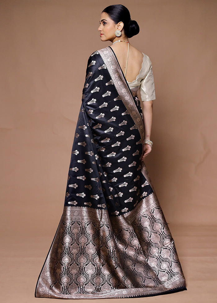 Black Katan Silk Saree With Blouse Piece