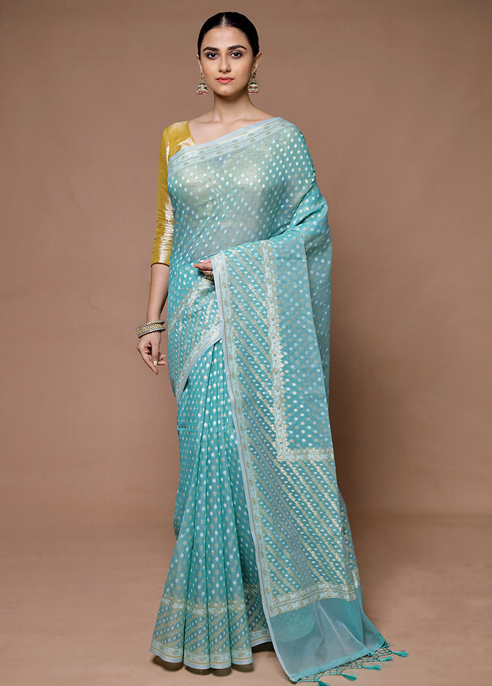 Blue Kora Silk Saree With Blouse Piece