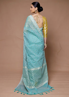 Blue Kora Silk Saree With Blouse Piece