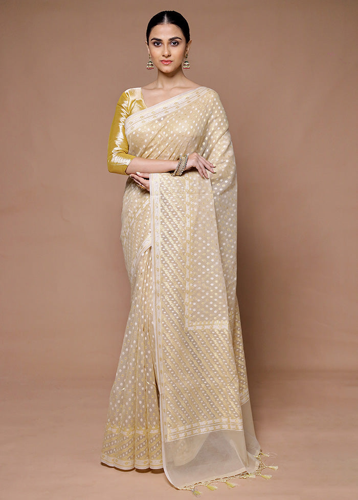 Cream Kora Silk Saree With Blouse Piece