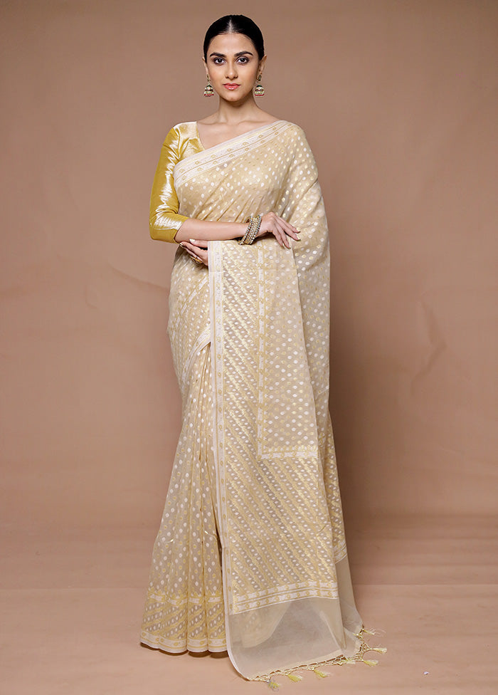 Cream Kora Silk Saree With Blouse Piece