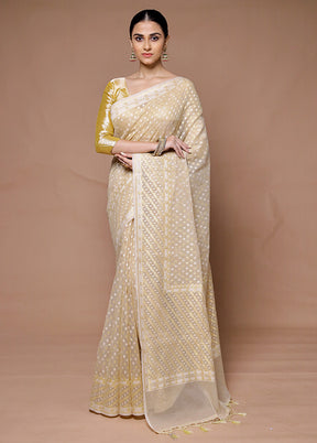 Cream Kora Silk Saree With Blouse Piece