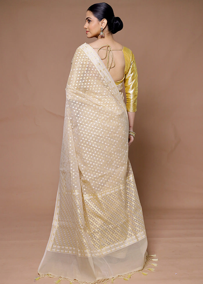 Cream Kora Silk Saree With Blouse Piece